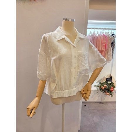 밑단 밴딩 카라 블라우스