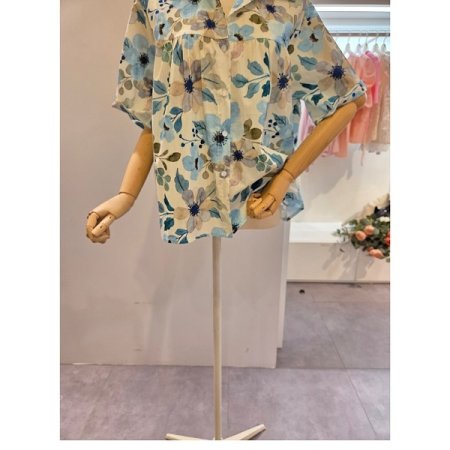 셔링 플라워 패턴 셔츠