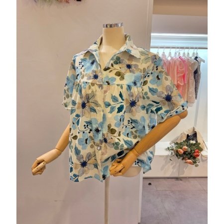 셔링 플라워 패턴 셔츠