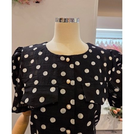 도트 퍼프 블라우스