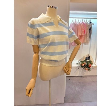 슬릿 카라 스트라이프 니트