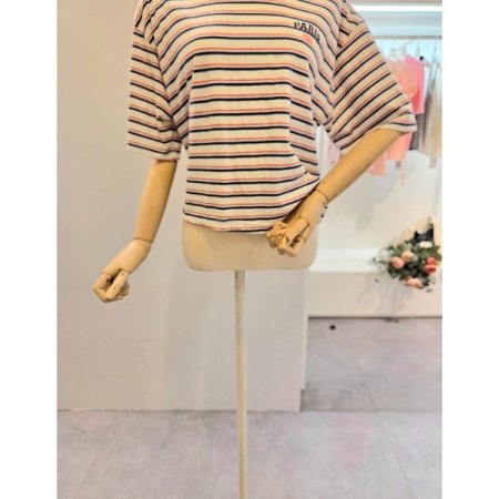 레터링 배색 줄무늬 티셔츠