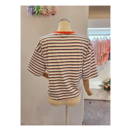 레터링 배색 줄무늬 티셔츠