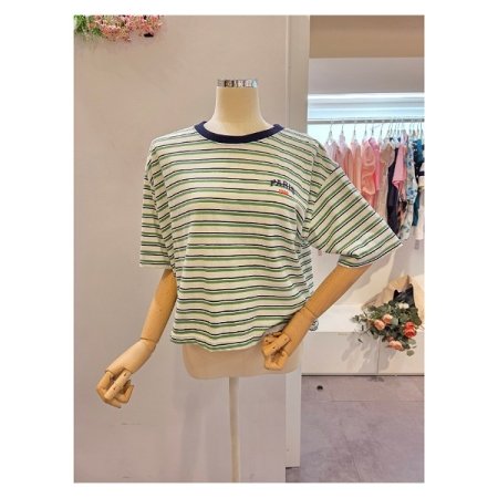 레터링 배색 줄무늬 티셔츠