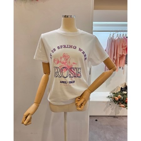 장미 프린트 반팔 티셔츠