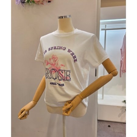 장미 프린트 반팔 티셔츠