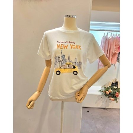 프린트 반팔 라운드넥 티셔츠