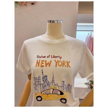 프린트 반팔 라운드넥 티셔츠