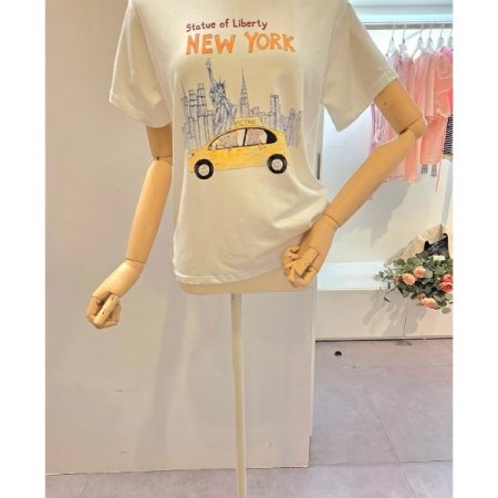 프린트 반팔 라운드넥 티셔츠