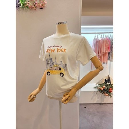 프린트 반팔 라운드넥 티셔츠