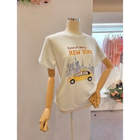 프린트 반팔 라운드넥 티셔츠