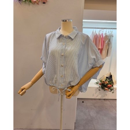 루즈핏 스트라이프 스트링 셔츠