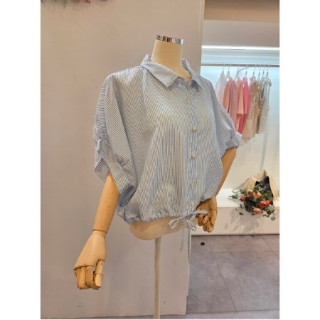 루즈핏 스트라이프 스트링 셔츠