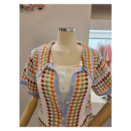 컬러 카라 뜨개 가디건