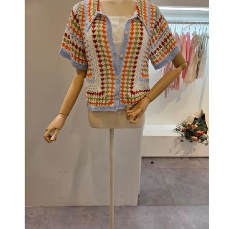 컬러 카라 뜨개 가디건