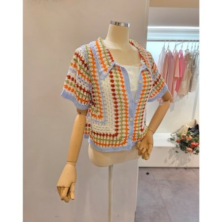 컬러 카라 뜨개 가디건