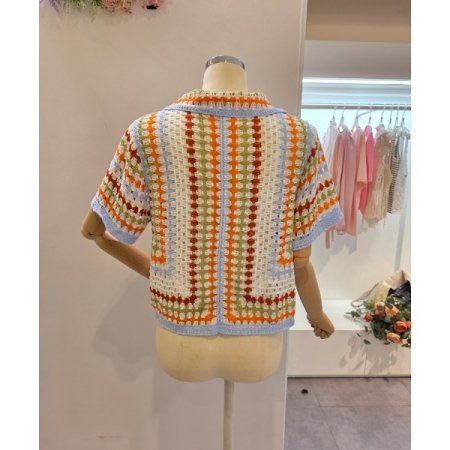 컬러 카라 뜨개 가디건