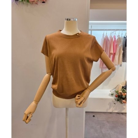 넥 장식 반팔 니트