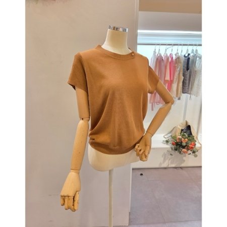 넥 장식 반팔 니트