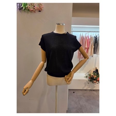 넥 장식 반팔 니트