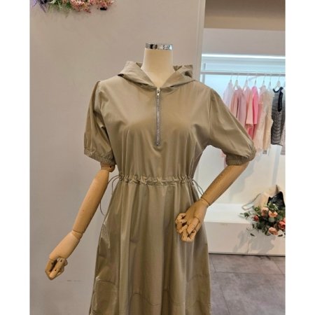 후드넥 허리 스트링 원피스