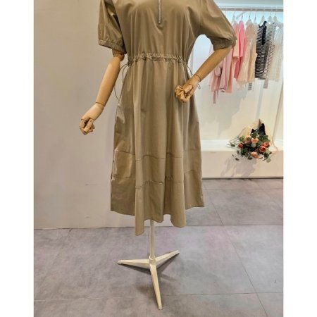 후드넥 허리 스트링 원피스