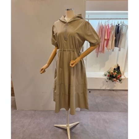 후드넥 허리 스트링 원피스