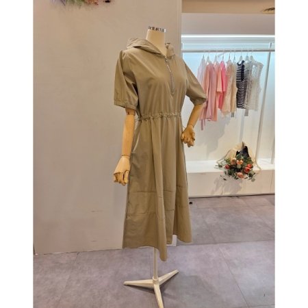 후드넥 허리 스트링 원피스