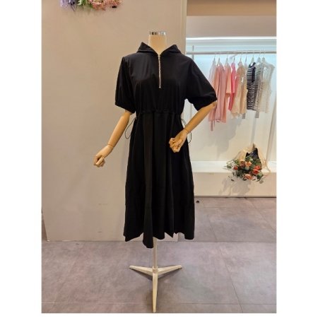 후드넥 허리 스트링 원피스