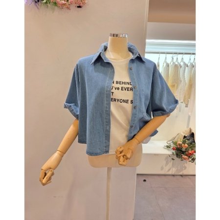 데님 숏 카라 셔츠