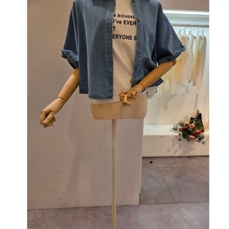 데님 숏 카라 셔츠