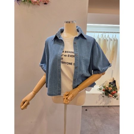 데님 숏 카라 셔츠