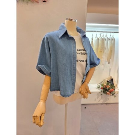 데님 숏 카라 셔츠