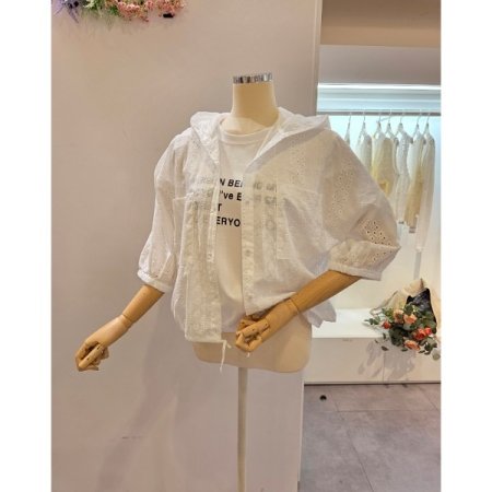 후드넥 펀칭 셔츠