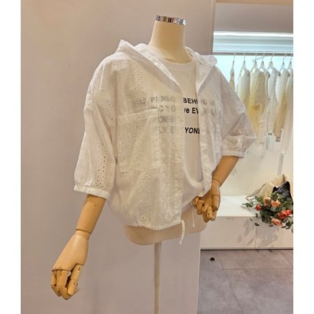 후드넥 펀칭 셔츠