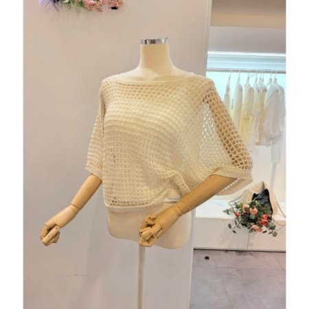 보트넥 그물 니트