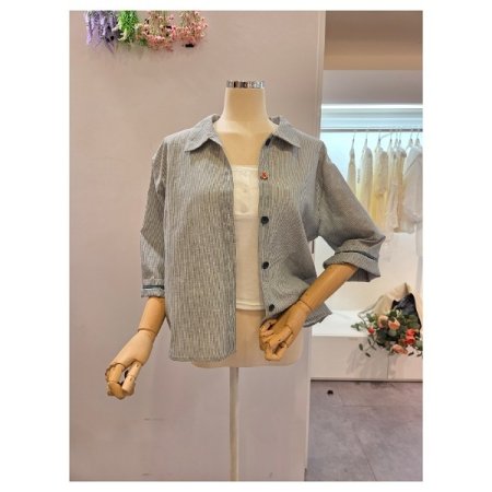 백 레터링 스트라이프 셔츠