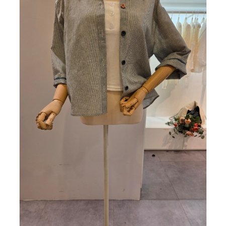 백 레터링 스트라이프 셔츠