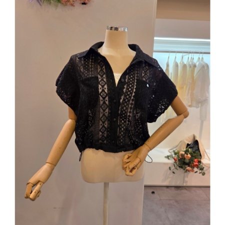 시스루 레이스 카라 셔츠