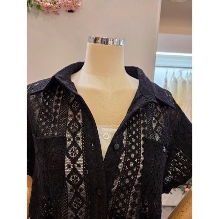 시스루 레이스 카라 셔츠