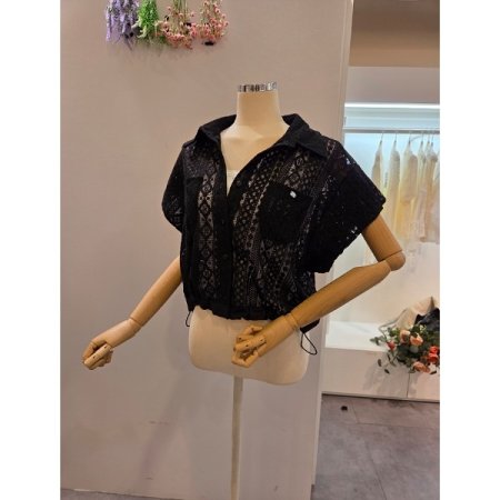 시스루 레이스 카라 셔츠