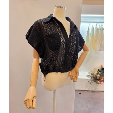 시스루 레이스 카라 셔츠