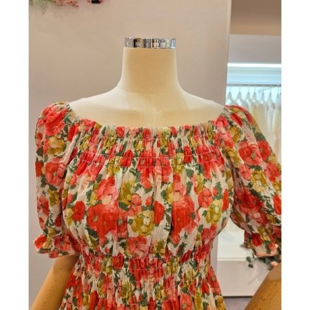 스모크 셔링 꽃 블라우스