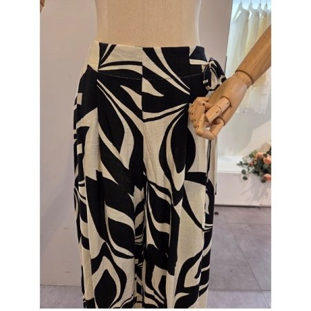 옆 리본 나염 와이드 팬츠