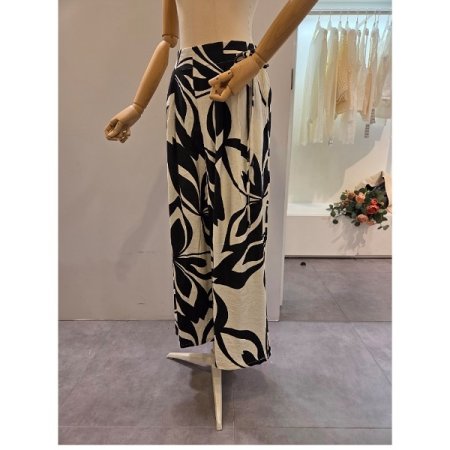 옆 리본 나염 와이드 팬츠