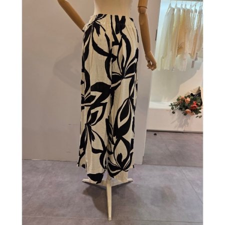 옆 리본 나염 와이드 팬츠