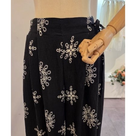 사이드 리본 프린트 와이드팬츠