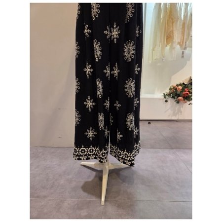 사이드 리본 프린트 와이드팬츠