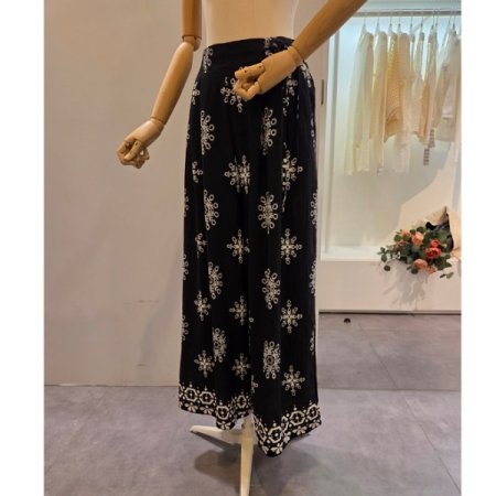 사이드 리본 프린트 와이드팬츠