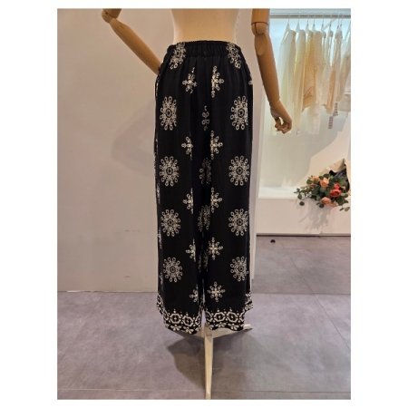 사이드 리본 프린트 와이드팬츠